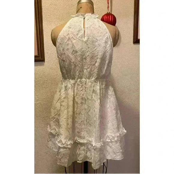 Ruffle Lace Frilled Neck Empire Waist Mini Dress White NWT Size L - Picture 8 of 12